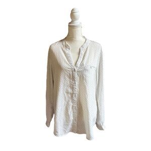 Kut From The Kloth Women’s Tunic Long Sleeve Polka Dot Front Button Shirt US XL